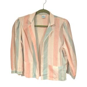 Ardmore Striped Blazer Pastel Pink Blue Cream Linen Blend Cropped Pockets